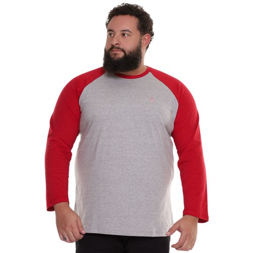 Camiseta Raglan Manga Longa Mescla e Vermelha
