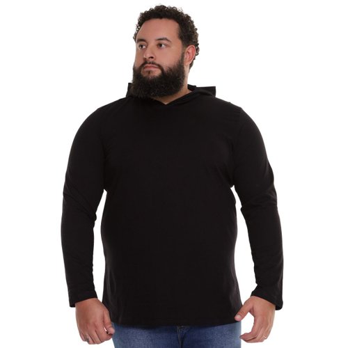 Camiseta Manga Longa Com Capuz Preta