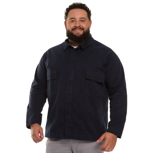 Jaqueta de Sarja Elastano Zíper Azul Marinho
