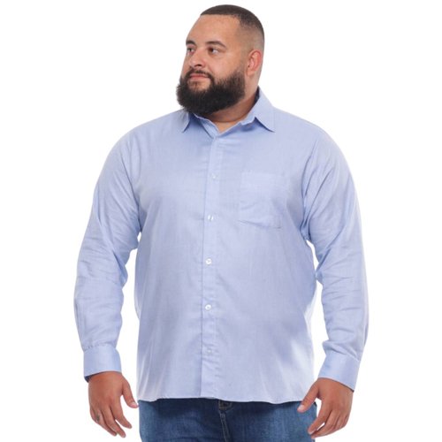 Camisa Plus Size Masculina Oxford Azul Claro