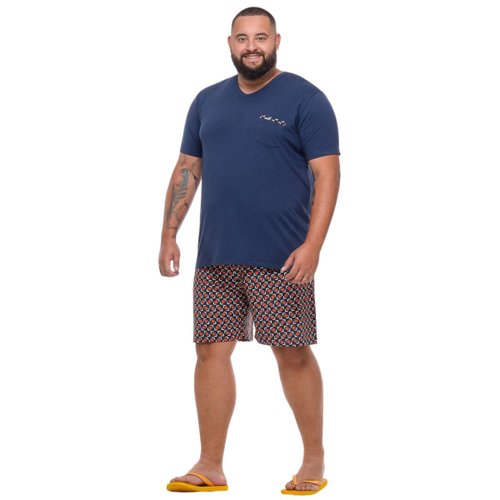 Pijama Plus Size Masculino Elastic Fresh Quad Azul Marinho