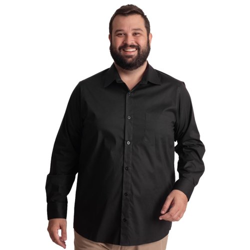 Camisa Plus Size Masculina Tricoline Elastic Preta